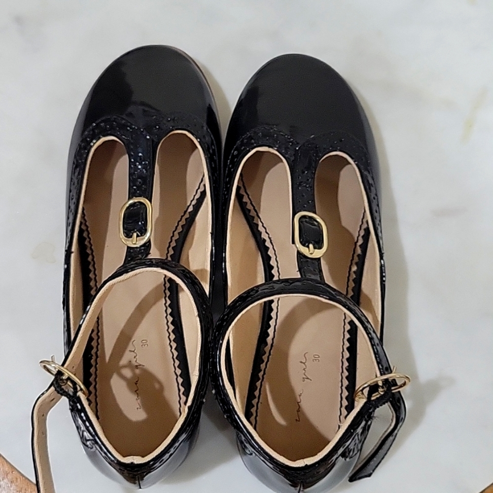 Zara girls black leather flats
